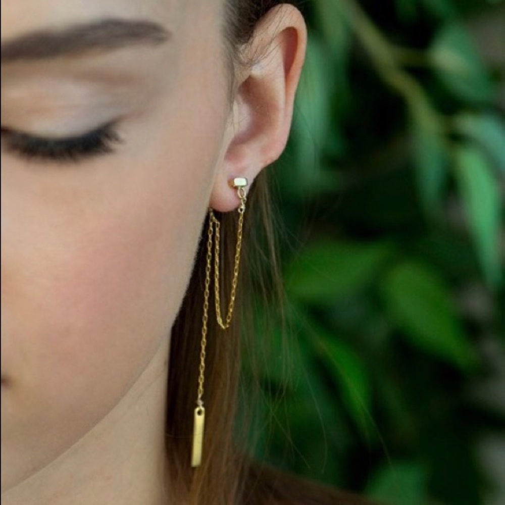 14K Double Sided Dangle Earrings